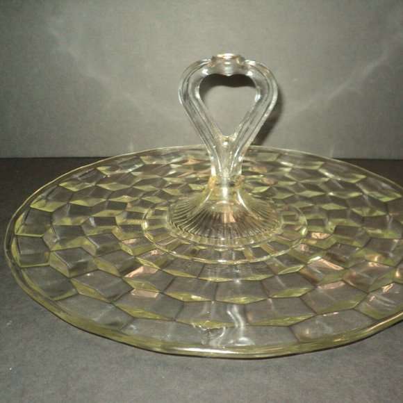 Vintage Indiana Whitehall Colony Cubist Center Handled 13" Clear Sandwich Tray - Picture 1 of 4